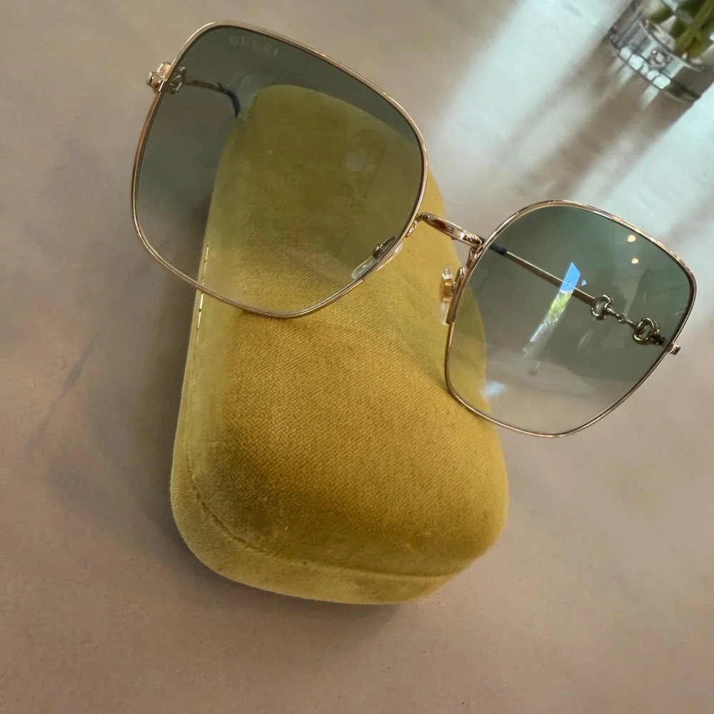 Gucci Gold Metal Frame with Green Gradient Lenses Square Sunglasses
